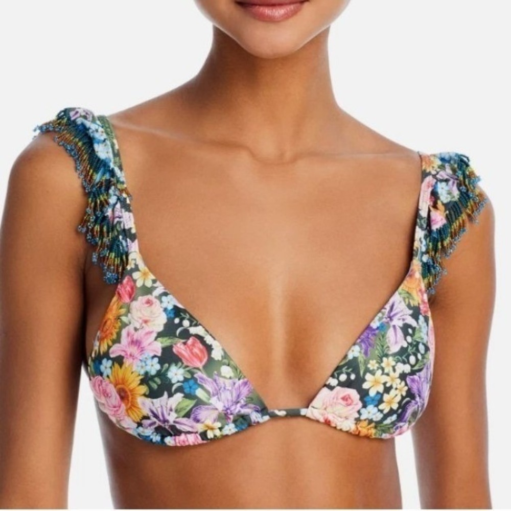 Agua Bendita Large Rosie Dreamin Bikini Top‎ Multicolor Beaded Fringe Size L NWT